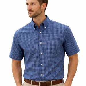 Jos A Bank Traveler Blue Plaid Cotton Button Down Shirt Men’s Large Officecore